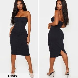 Shape Black Denim Corset Detail Midi Dress